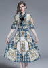 Vestido Evangélico Midi Estampado Gola Laço