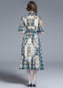 Vestido Evangélico Midi Estampado Gola Laço