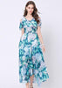 Vestido Midi Floral Ombro Vazado com Babado