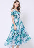 Vestido Midi Floral Ombro Vazado com Babado
