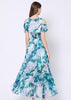 Vestido Midi Floral Ombro Vazado com Babado