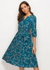 Vestido Midi Rodado Estampado Manga Longa