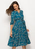 Vestido Midi Rodado Estampado Manga Longa