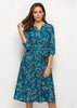Vestido Midi Rodado Estampado Manga Longa