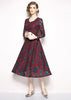 Vestido Midi Renda Vermelho Verde Manga Longa