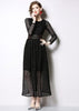 Vestido Midi Renda Manga Longa com Cinto