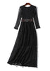 Vestido Midi Renda Manga Longa com Cinto