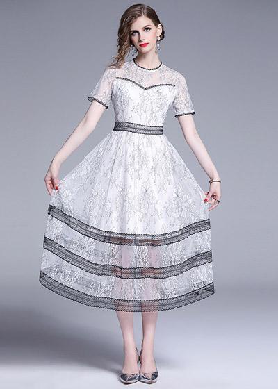 Vestido Midi Renda Preto e Branco