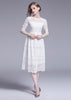 Vestido Midi Branco Renda Manga 3/4