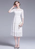 Vestido Midi Branco Renda Manga 3/4