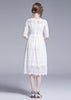 Vestido Midi Branco Renda Manga 3/4