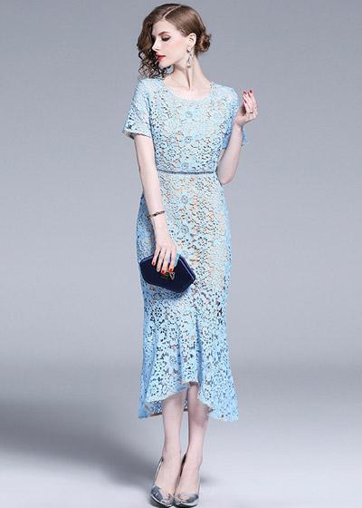 Vestido Midi Renda Guipir com Babado na Barra