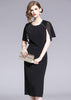 Vestido Midi Preto com Capa e Pedraria para Festa