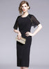 Vestido Midi Preto com Capa e Pedraria para Festa