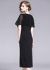 Vestido Midi Preto com Capa e Pedraria para Festa