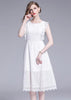 Vestido Midi Evasê Renda com Babado no Ombro