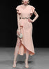 Vestido Assimetrico Midi Rose com Babado