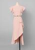 Vestido Assimetrico Midi Rose com Babado
