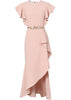 Vestido Assimetrico Midi Rose com Babado