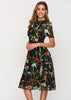 Vestido Floral Midi com Fundo Preto