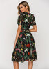 Vestido Floral Midi com Fundo Preto
