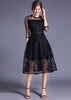 Vestido Midi Renda Preto com Tule Festa