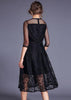 Vestido Midi Renda Preto com Tule Festa