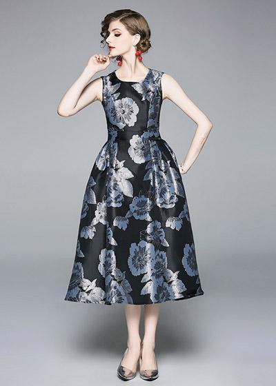Vestido Midi Rodado de Jacquard para Festa