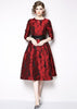 Vestido Jacquard Rodado Midi Manga Longa com Cinto