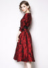 Vestido Jacquard Rodado Midi Manga Longa com Cinto