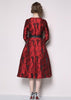 Vestido Jacquard Rodado Midi Manga Longa com Cinto