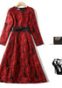 Vestido Jacquard Rodado Midi Manga Longa com Cinto