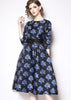 Vestido Midi Gode Jacquard Manga Longa com Cinto