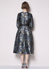Vestido Jacquard Rodado Midi com Manga e Cinto