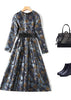 Vestido Jacquard Rodado Midi com Manga e Cinto