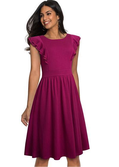 Vestido Evase Midi Decote nas Costas com Babado