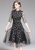 Vestido Midi de Tule Bordado Preto