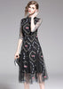 Vestido Midi de Tule Bordado Preto