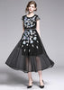 Vestido Midi Bordado Tule Preto