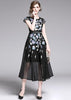 Vestido Midi Bordado Tule Preto