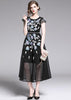 Vestido Midi Bordado Tule Preto