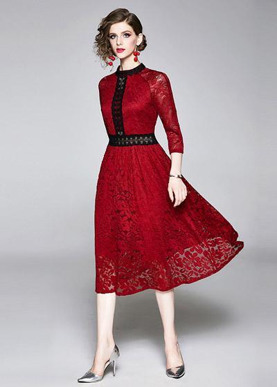 Vestido Midi Evase Renda com Manga Moda Evangélica