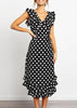 Vestido Poá Preto e Branco Midi com Babado
