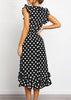 Vestido Poá Preto e Branco Midi com Babado