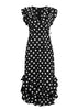 Vestido Poá Preto e Branco Midi com Babado