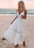 Vestido Evase Midi Branco com Babado e Fenda