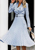 Vestido Elegante Midi com Cinto e Saia Plissada