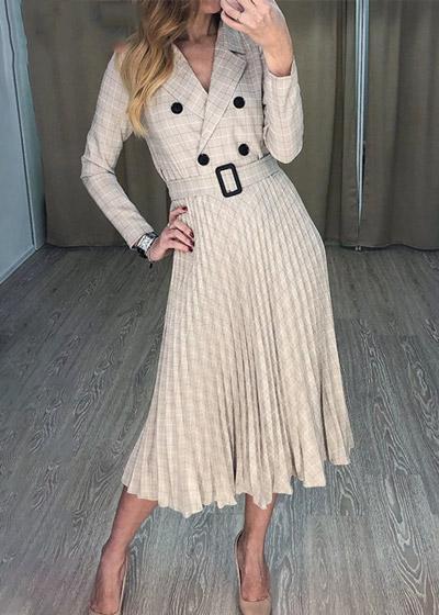 Vestido Elegante Midi com Cinto e Saia Plissada