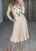 Vestido Elegante Midi com Cinto e Saia Plissada