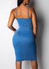 Vestido Jeans Midi Justo com Amarração no Decote